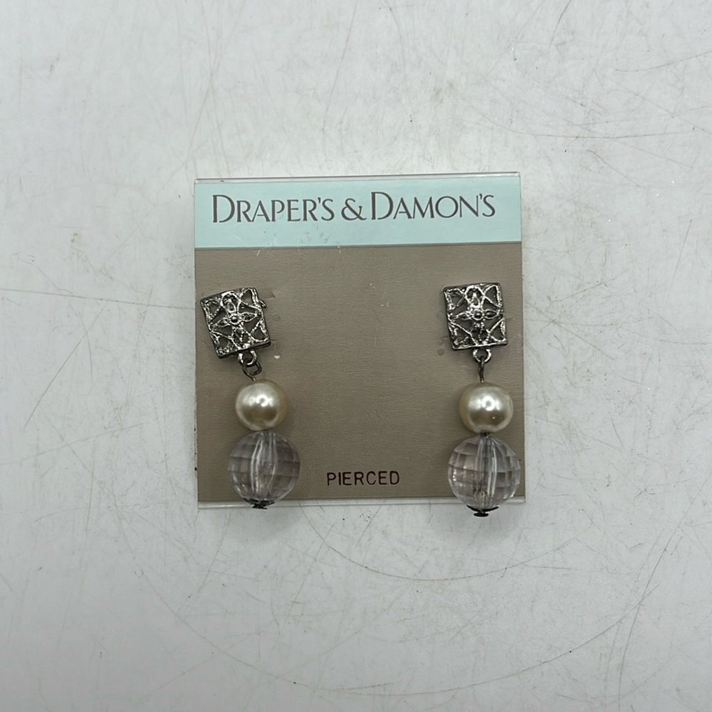NWT Drapers & Damons Pierced Ears Earrings Jewelry Dangle Silver Vintage Style